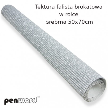 TEKTURA FALISTA BROKATOWA W ROLCE SREBRNA 50x70cm