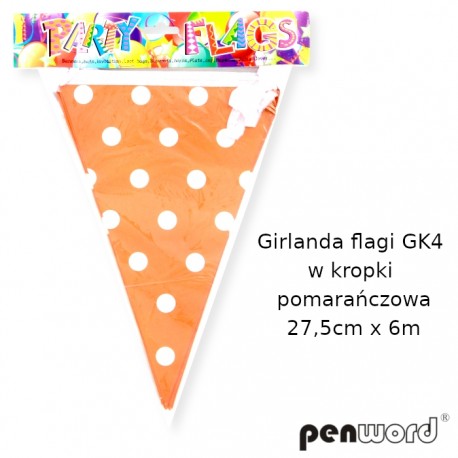 GIRLANDA FLAGI GK4 W KROPKI POMARAŃCZOWA 27,5cmx6m