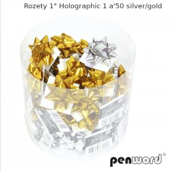 ROZETY 1" HOLOGRAPHIC 1 a'50 SILVER/GOLD