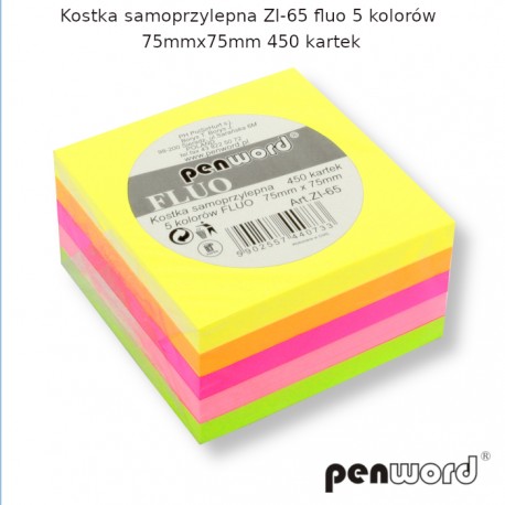 KOSTKA SAMOPRZYLEPNA ZI-65 FLUO 5 KOLORÓW 75mmx75mm 450 KARTEK